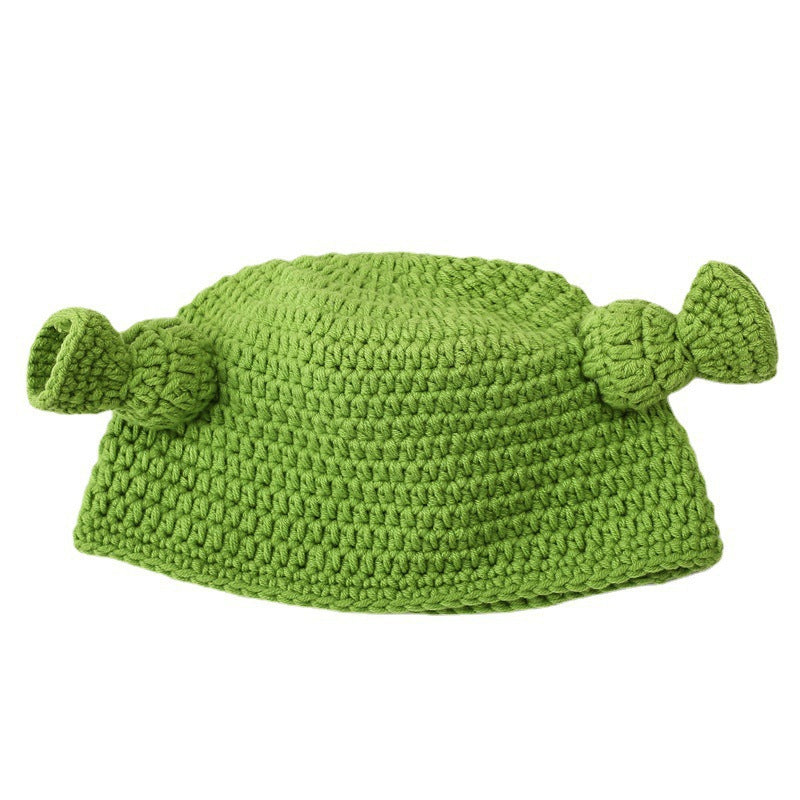 Wholesale Funny warm wool hat for women autumn and winter long braid green knitted pullover hat trendy thickened